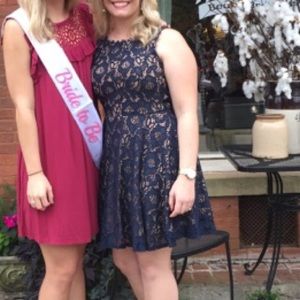 Navy lace dress with nude lining.